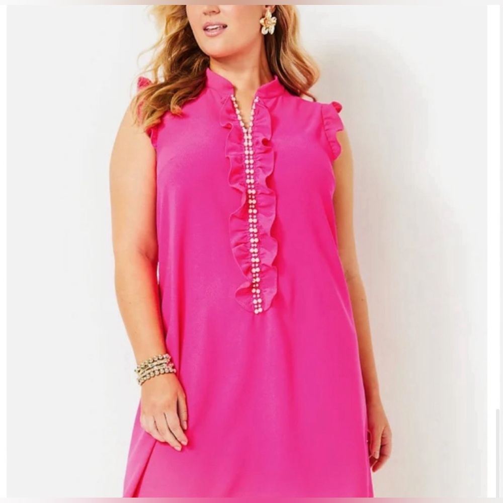 Lilly Pulitzer Pink Adalee Shift Pink Pearl Accent Midi Dress; EUC S-12 - Picture 5 of 10